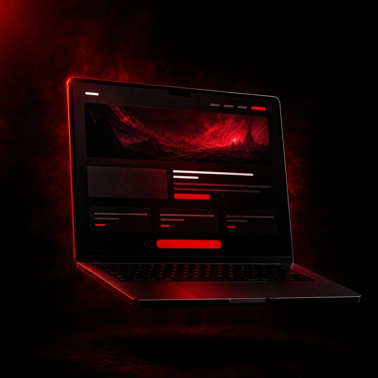 Landing page de la marca vista en un portátil.